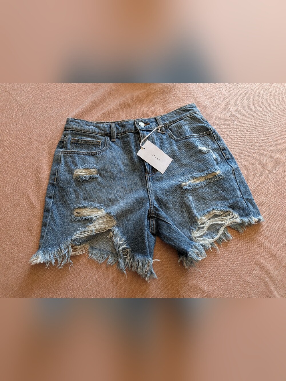 Woman's CELLO Ripped Denim Jean Shorts in Blue